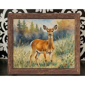 Framed Deer Doe Rustic Cabin Decor Wall Art Print